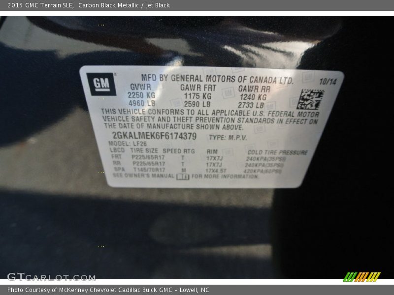 Carbon Black Metallic / Jet Black 2015 GMC Terrain SLE