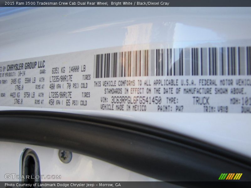 Bright White / Black/Diesel Gray 2015 Ram 3500 Tradesman Crew Cab Dual Rear Wheel