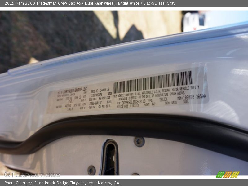 Bright White / Black/Diesel Gray 2015 Ram 3500 Tradesman Crew Cab 4x4 Dual Rear Wheel