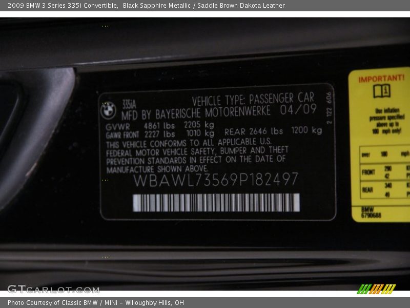 Black Sapphire Metallic / Saddle Brown Dakota Leather 2009 BMW 3 Series 335i Convertible