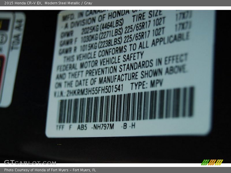 Modern Steel Metallic / Gray 2015 Honda CR-V EX