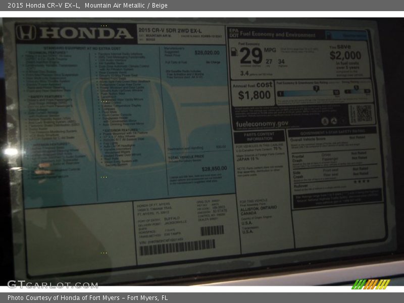 Mountain Air Metallic / Beige 2015 Honda CR-V EX-L