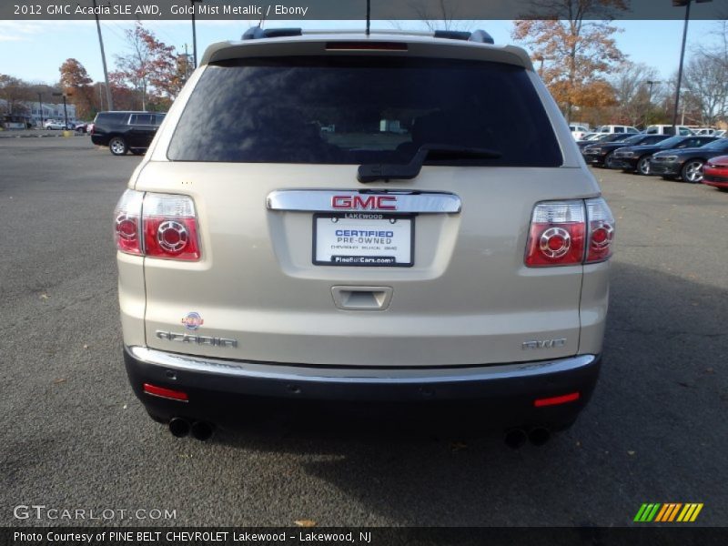 Gold Mist Metallic / Ebony 2012 GMC Acadia SLE AWD