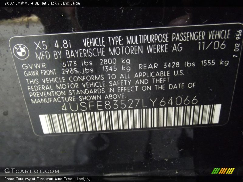 Jet Black / Sand Beige 2007 BMW X5 4.8i