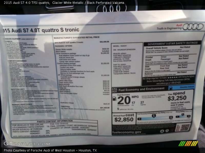  2015 S7 4.0 TFSI quattro Window Sticker