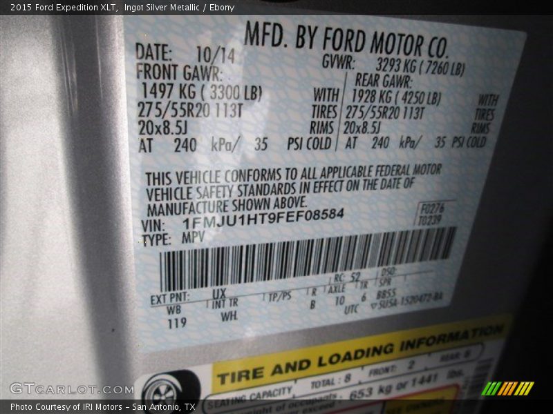 Ingot Silver Metallic / Ebony 2015 Ford Expedition XLT
