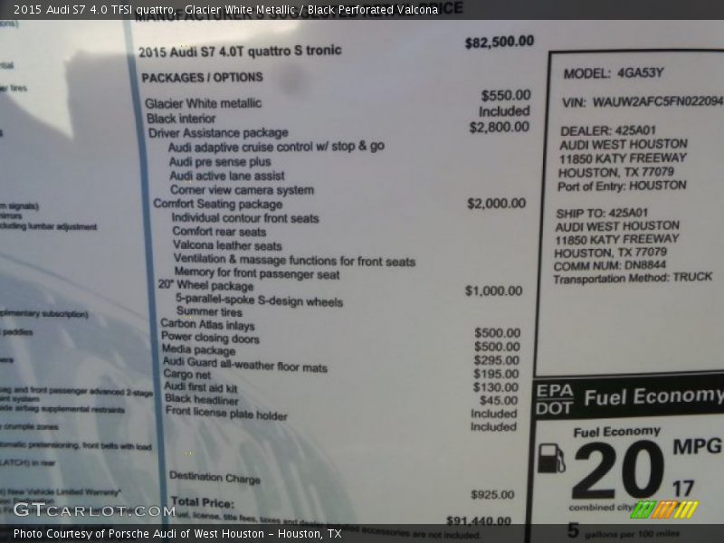  2015 S7 4.0 TFSI quattro Window Sticker