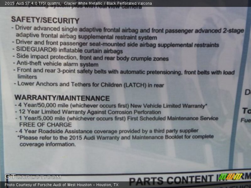 Glacier White Metallic / Black Perforated Valcona 2015 Audi S7 4.0 TFSI quattro