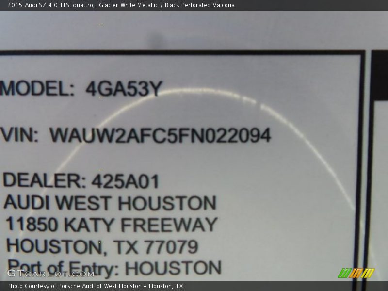 Glacier White Metallic / Black Perforated Valcona 2015 Audi S7 4.0 TFSI quattro