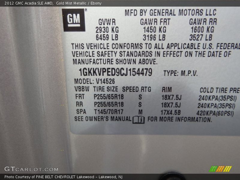 Gold Mist Metallic / Ebony 2012 GMC Acadia SLE AWD