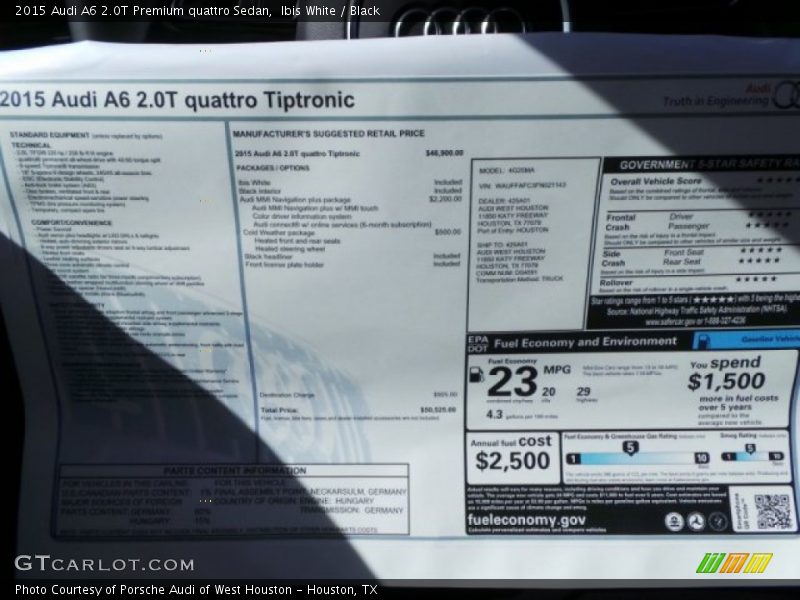  2015 A6 2.0T Premium quattro Sedan Window Sticker
