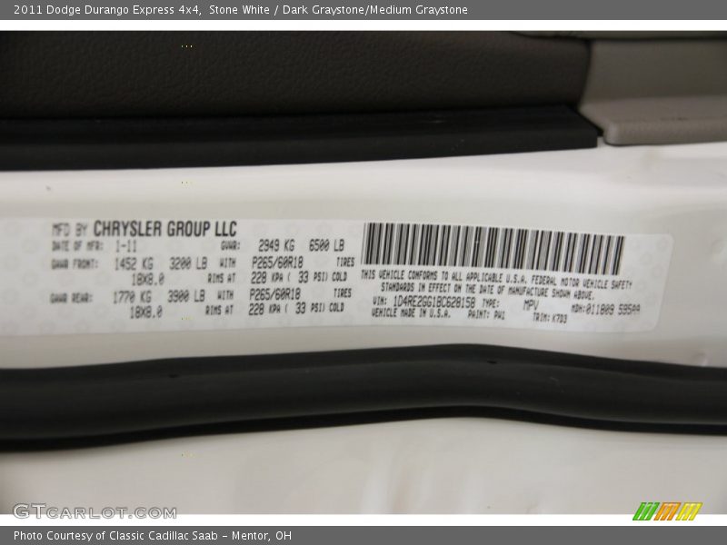 Stone White / Dark Graystone/Medium Graystone 2011 Dodge Durango Express 4x4