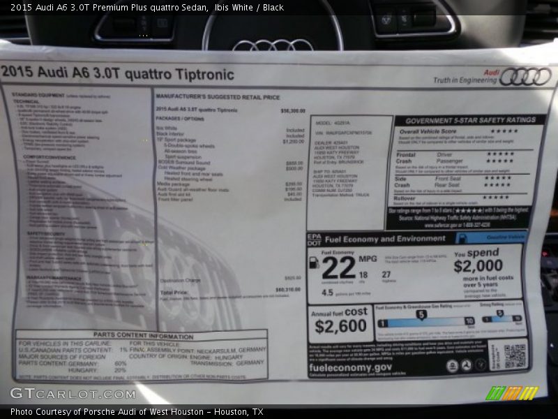 Ibis White / Black 2015 Audi A6 3.0T Premium Plus quattro Sedan