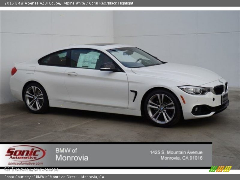 Alpine White / Coral Red/Black Highlight 2015 BMW 4 Series 428i Coupe