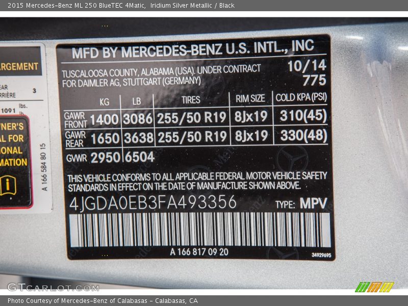 Iridium Silver Metallic / Black 2015 Mercedes-Benz ML 250 BlueTEC 4Matic