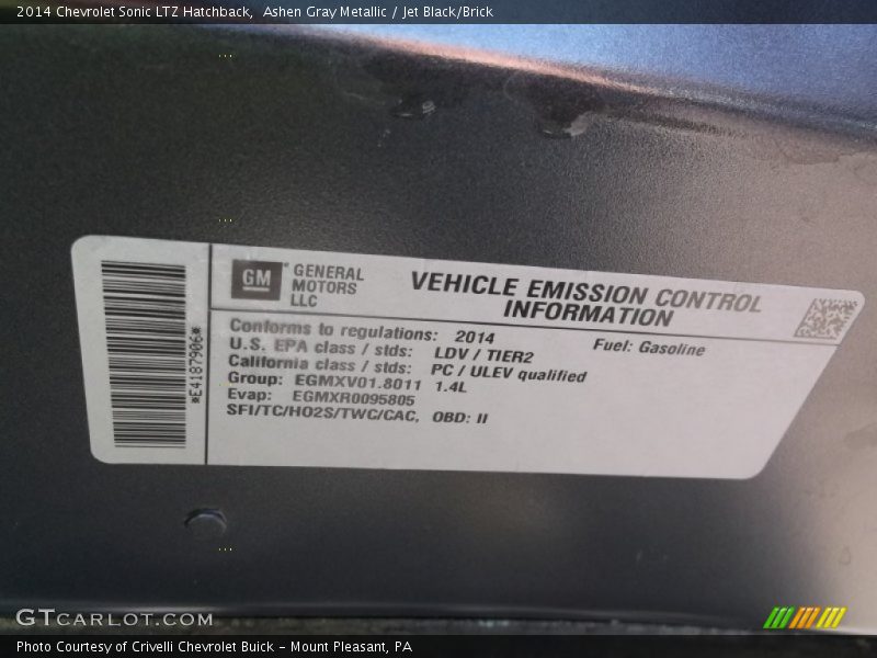Ashen Gray Metallic / Jet Black/Brick 2014 Chevrolet Sonic LTZ Hatchback