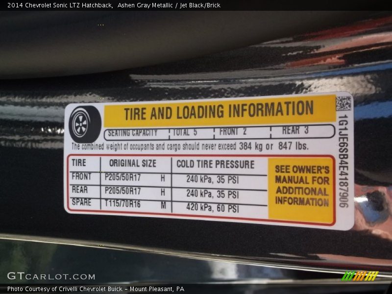 Ashen Gray Metallic / Jet Black/Brick 2014 Chevrolet Sonic LTZ Hatchback