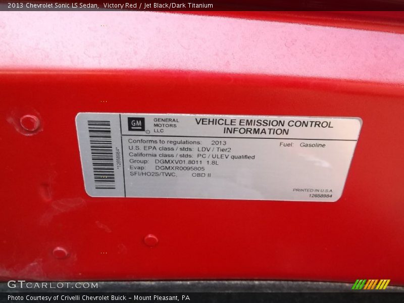 Victory Red / Jet Black/Dark Titanium 2013 Chevrolet Sonic LS Sedan