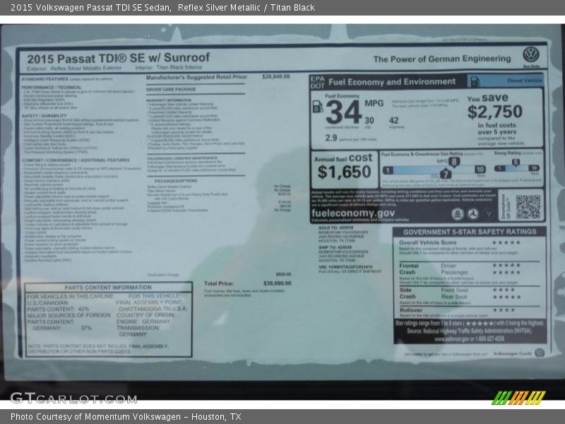 Reflex Silver Metallic / Titan Black 2015 Volkswagen Passat TDI SE Sedan