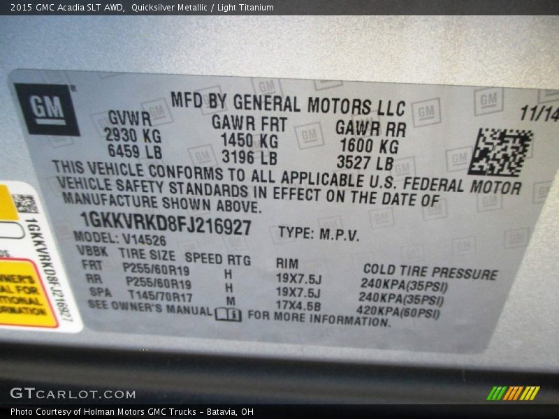 Quicksilver Metallic / Light Titanium 2015 GMC Acadia SLT AWD