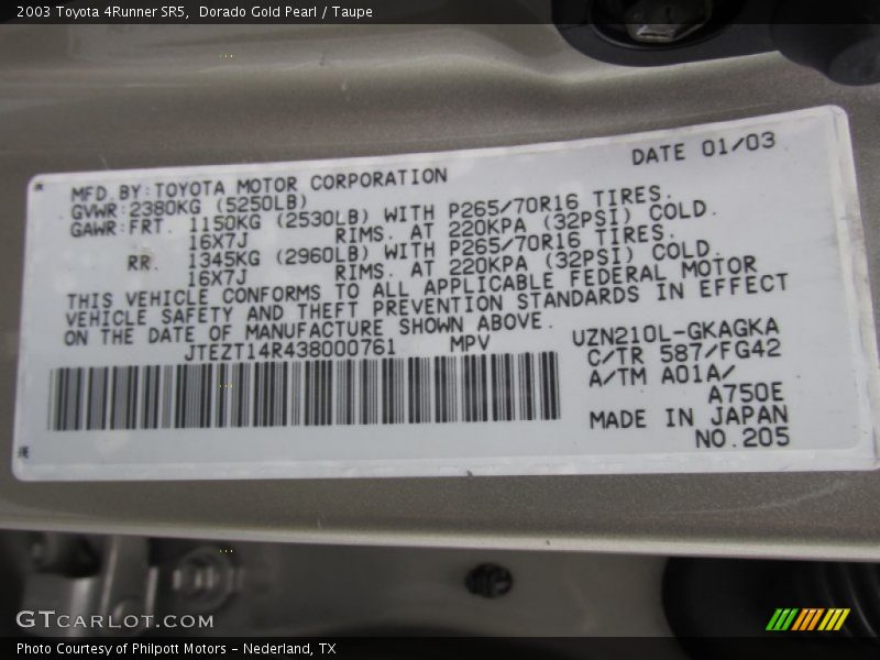 Dorado Gold Pearl / Taupe 2003 Toyota 4Runner SR5