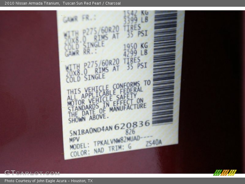 Tuscan Sun Red Pearl / Charcoal 2010 Nissan Armada Titanium