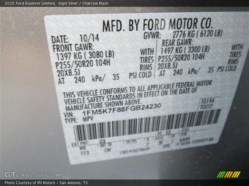 Ingot Silver / Charcoal Black 2015 Ford Explorer Limited