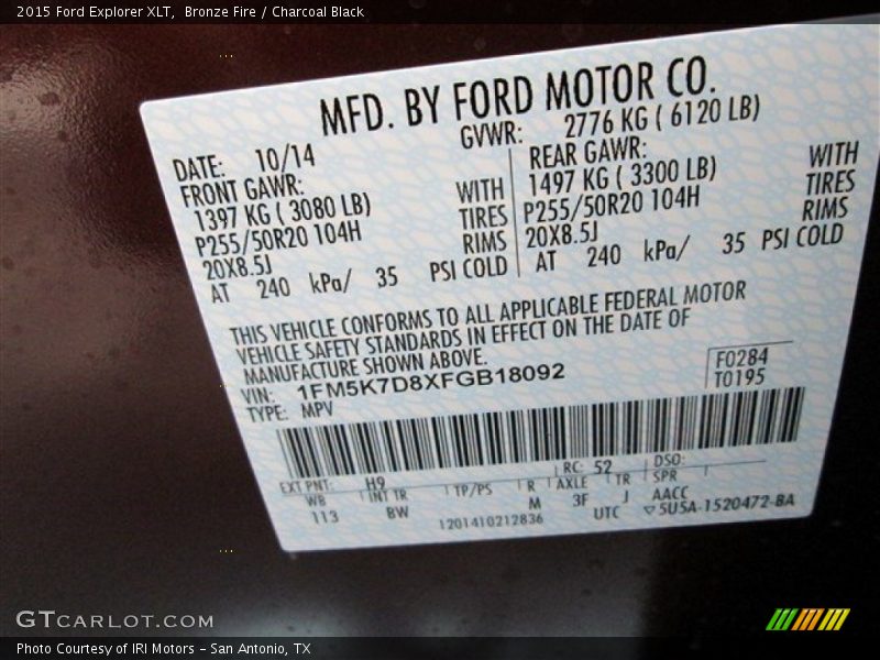Bronze Fire / Charcoal Black 2015 Ford Explorer XLT