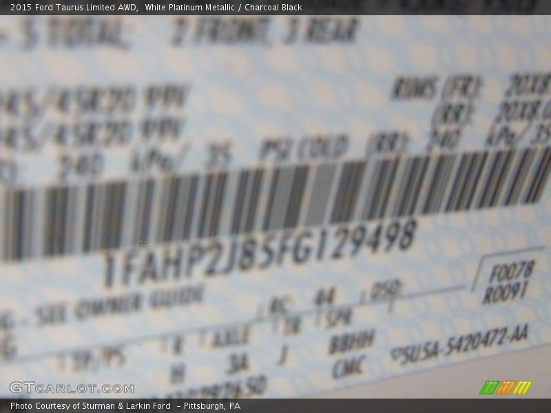White Platinum Metallic / Charcoal Black 2015 Ford Taurus Limited AWD