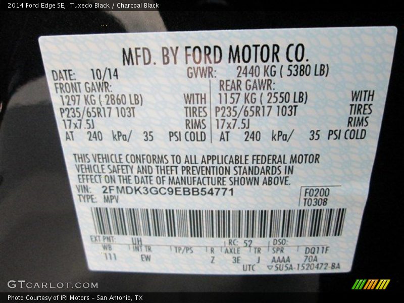 Tuxedo Black / Charcoal Black 2014 Ford Edge SE