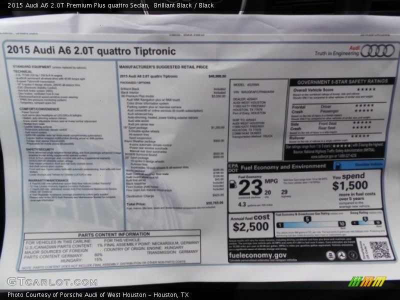 Brilliant Black / Black 2015 Audi A6 2.0T Premium Plus quattro Sedan