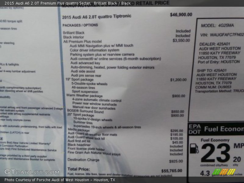 Brilliant Black / Black 2015 Audi A6 2.0T Premium Plus quattro Sedan