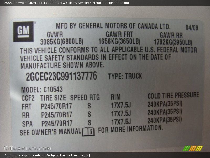 Silver Birch Metallic / Light Titanium 2009 Chevrolet Silverado 1500 LT Crew Cab