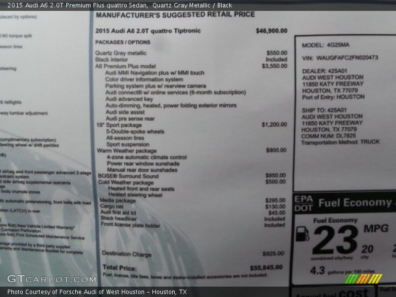 Quartz Gray Metallic / Black 2015 Audi A6 2.0T Premium Plus quattro Sedan