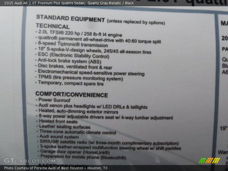 Quartz Gray Metallic / Black 2015 Audi A6 2.0T Premium Plus quattro Sedan