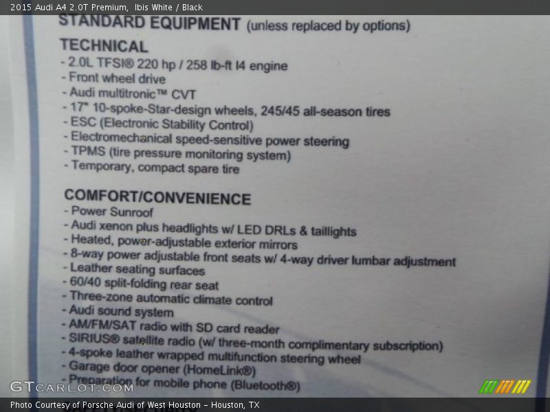 Ibis White / Black 2015 Audi A4 2.0T Premium
