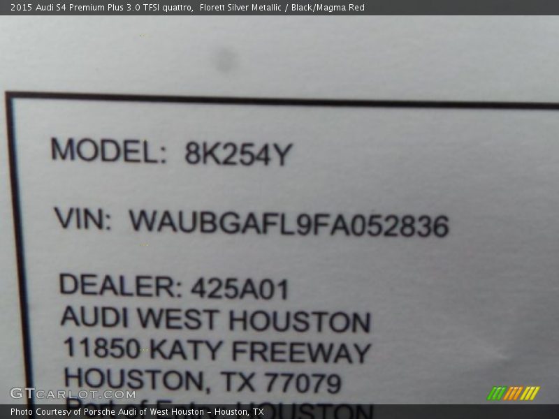 Florett Silver Metallic / Black/Magma Red 2015 Audi S4 Premium Plus 3.0 TFSI quattro