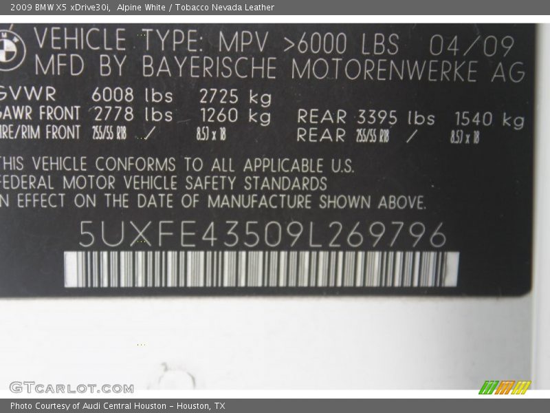 Alpine White / Tobacco Nevada Leather 2009 BMW X5 xDrive30i