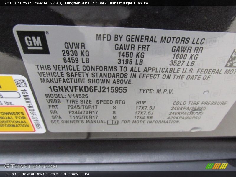 Tungsten Metallic / Dark Titanium/Light Titanium 2015 Chevrolet Traverse LS AWD