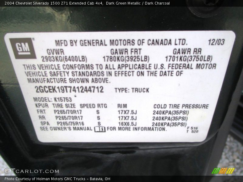 Dark Green Metallic / Dark Charcoal 2004 Chevrolet Silverado 1500 Z71 Extended Cab 4x4