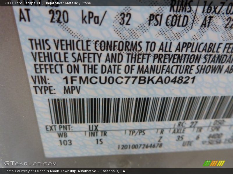 Ingot Silver Metallic / Stone 2011 Ford Escape XLS
