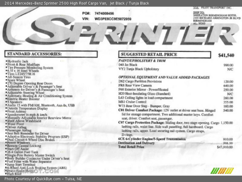 Jet Black / Tunja Black 2014 Mercedes-Benz Sprinter 2500 High Roof Cargo Van