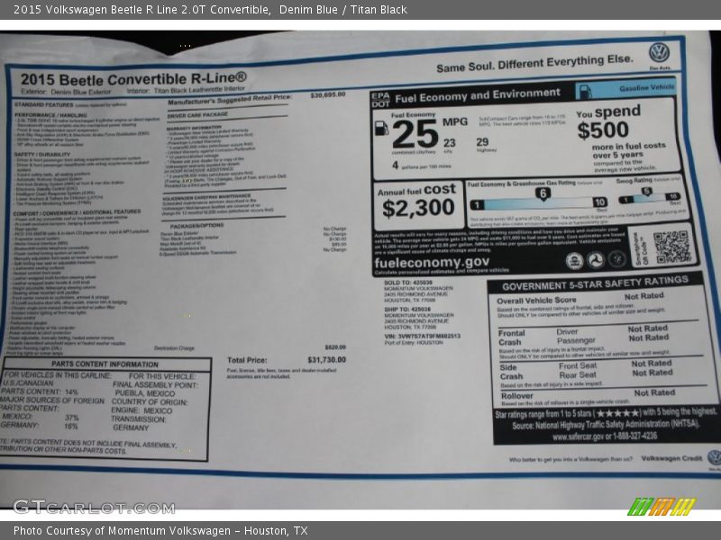 Denim Blue / Titan Black 2015 Volkswagen Beetle R Line 2.0T Convertible