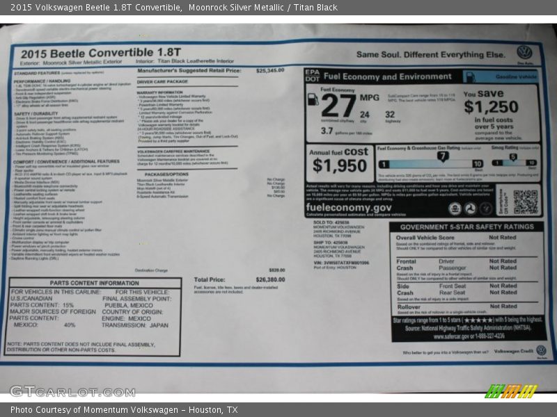 Moonrock Silver Metallic / Titan Black 2015 Volkswagen Beetle 1.8T Convertible