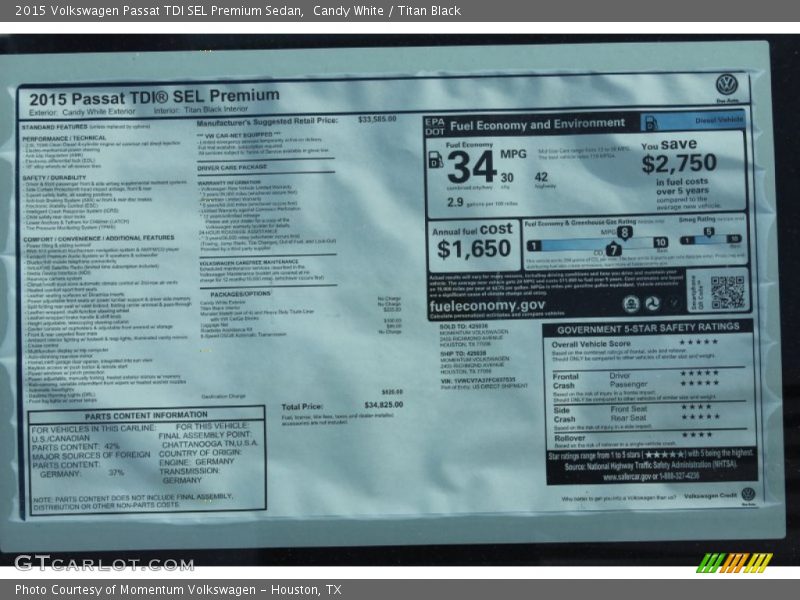 Candy White / Titan Black 2015 Volkswagen Passat TDI SEL Premium Sedan