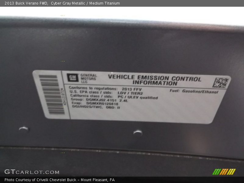 Cyber Gray Metallic / Medium Titanium 2013 Buick Verano FWD