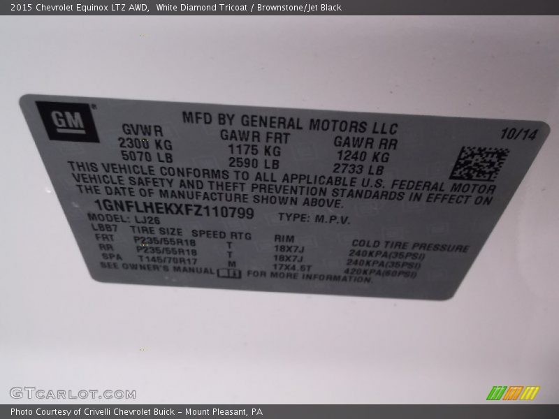 White Diamond Tricoat / Brownstone/Jet Black 2015 Chevrolet Equinox LTZ AWD