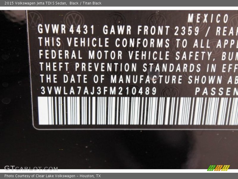 Black / Titan Black 2015 Volkswagen Jetta TDI S Sedan