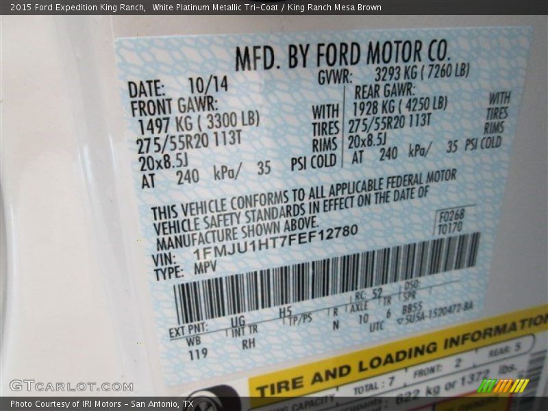 White Platinum Metallic Tri-Coat / King Ranch Mesa Brown 2015 Ford Expedition King Ranch