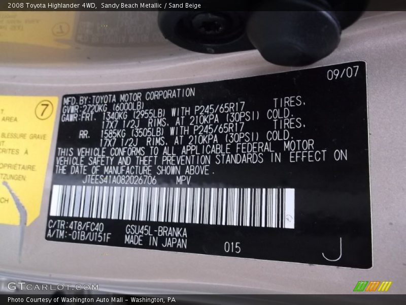 Sandy Beach Metallic / Sand Beige 2008 Toyota Highlander 4WD